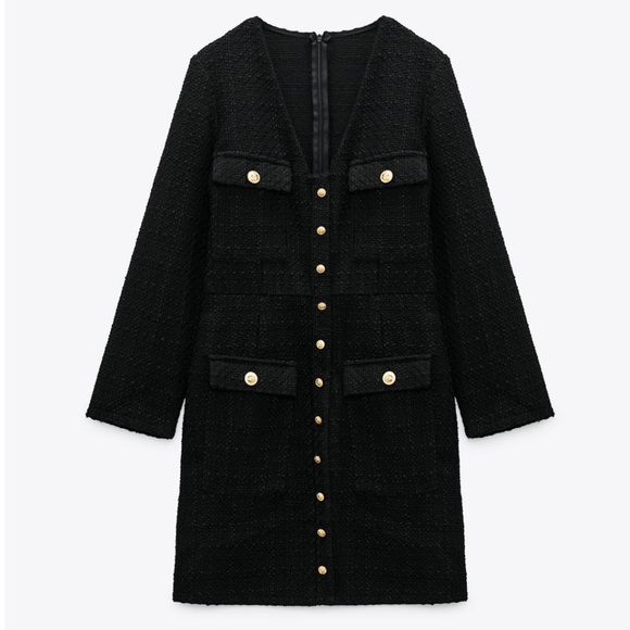 LAST1️⃣ ZARA | NWT GOLD BUTTONED TEXTURED DRESS BLACK SMALL - Picture 8 of 9